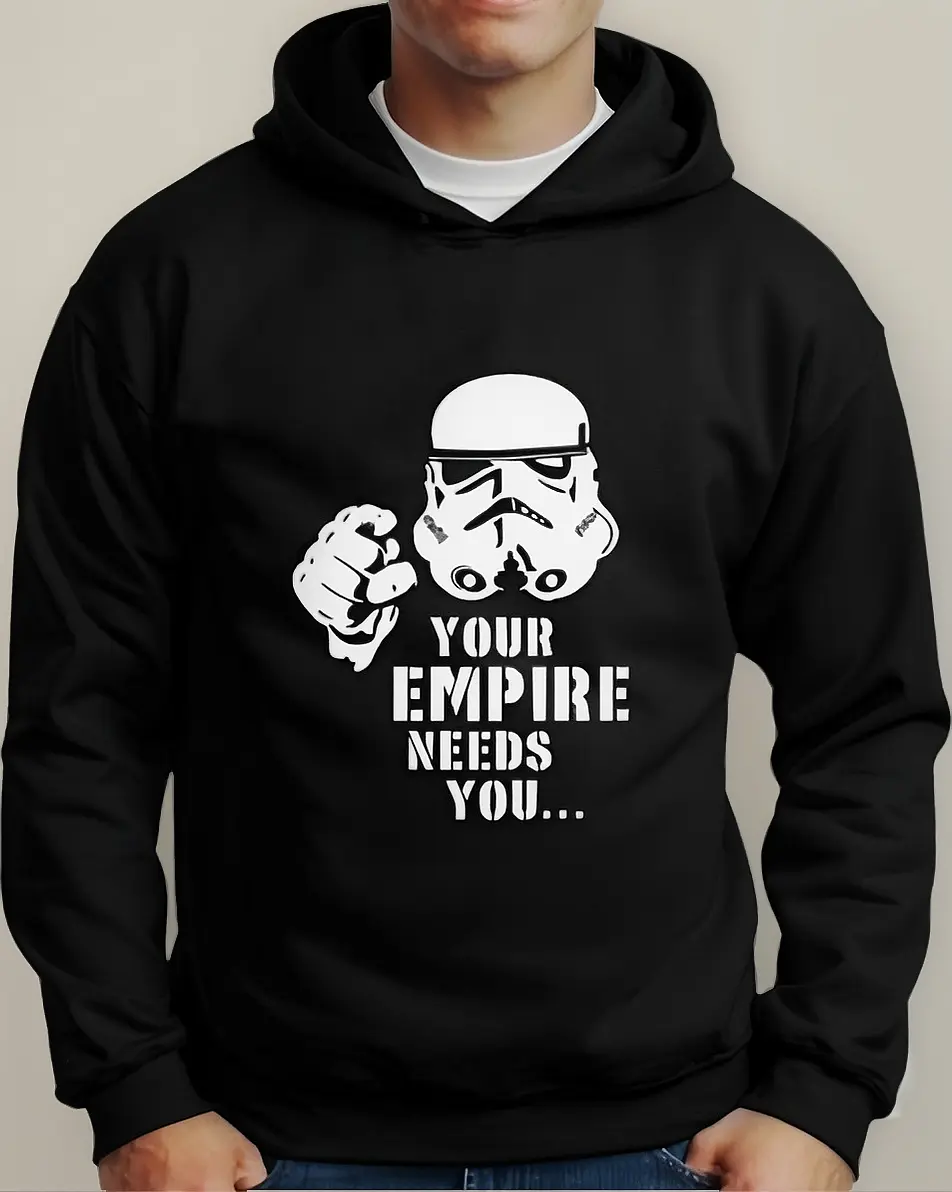 Moletom Silkscreen Estiloso Flanelado com Bolso e Capuz Dart Vader Your Empire Needs You Preto