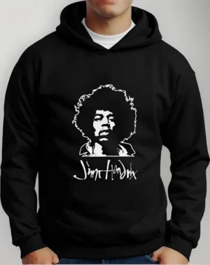 Moletom Silkscreen Estiloso Flanelado com Bolso e Capuz Jimmy Hendrix Preto