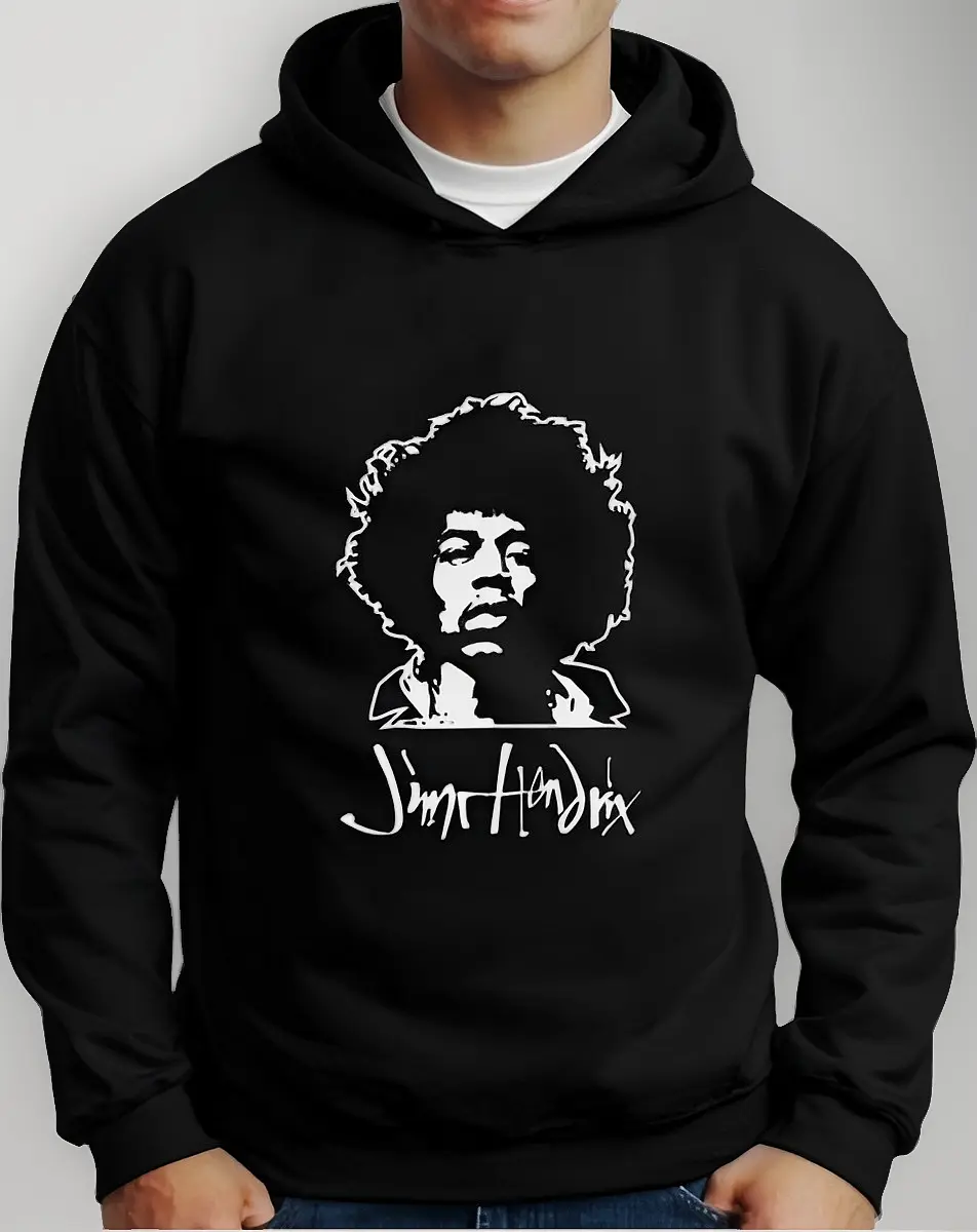 Moletom Silkscreen Estiloso Flanelado com Bolso e Capuz Jimmy Hendrix Preto