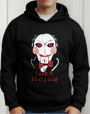 Moletom Silkscreen Estiloso Flanelado com Bolso e Capuz Jogos Mortais Preto