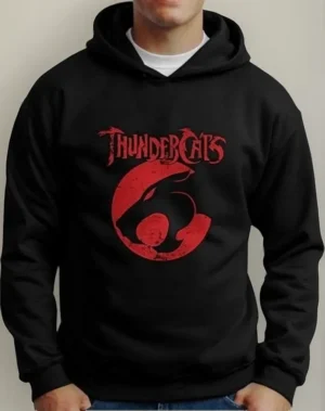 Moletom Silkscreen Estiloso Flanelado com Bolso e Capuz Thundercats Preto