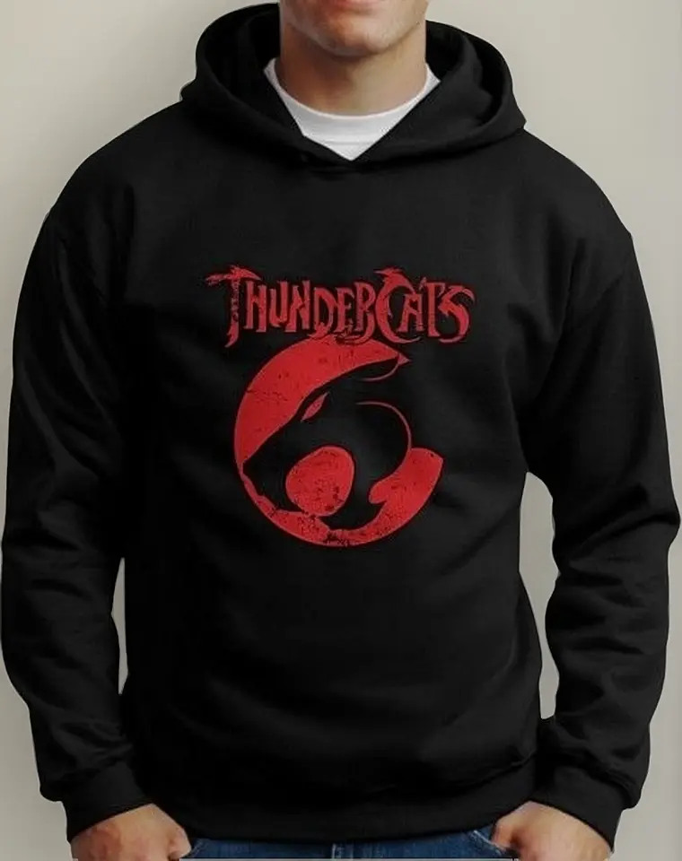 Moletom Silkscreen Estiloso Flanelado com Bolso e Capuz Thundercats Preto