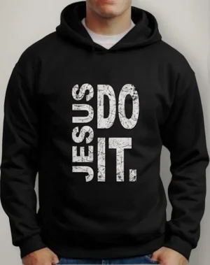 Moletom Silkscreen Estiloso Flanelado com Bolso e Capuz Jesus Do it Preto