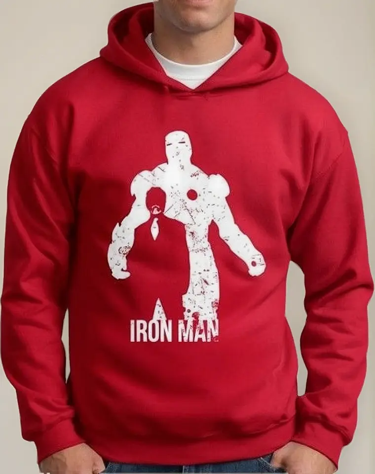 Moletom Silkscreen Estiloso Flanelado com Bolso e Capuz Homem de Ferro - Imagem 2