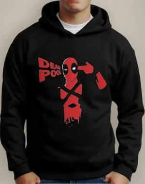 Moletom Silkscreen Estiloso Flanelado com Bolso e Capuz Dead Pool Preto