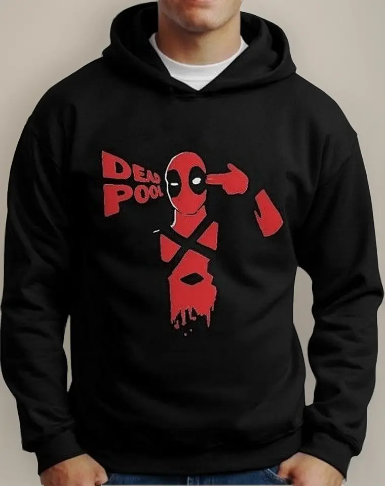 Moletom Silkscreen Estiloso Flanelado com Bolso e Capuz Dead Pool Preto