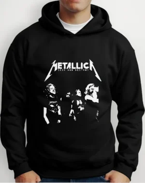 Moletom Silkscreen Estiloso Flanelado com Bolso e Capuz Metalica Preto