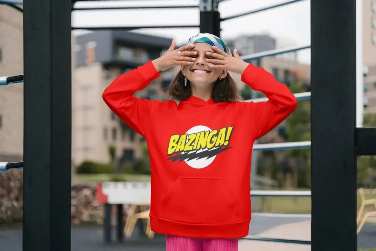 Moletom Silkscreen Estiloso Flanelado com Bolso e Capuz Bazinga Vermelho - Imagem 7