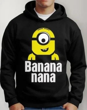 Moletom Silkscreen Estiloso Flanelado com Bolso e Capuz Minion Banana Preto