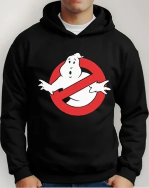 Moletom Silkscreen Estiloso Flanelado com Bolso e Capuz Os Caça Fantasmas Preto