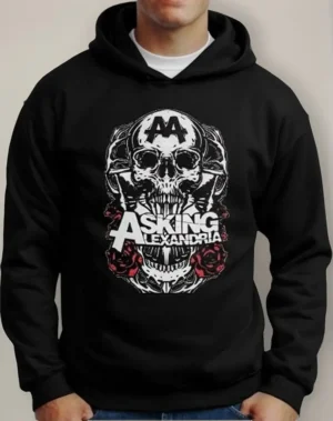 Moletom Silkscreen Estiloso Flanelado com Bolso e Capuz Asking Alexandria Preto
