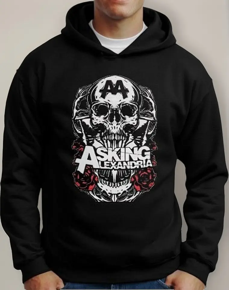 Moletom Silkscreen Estiloso Flanelado com Bolso e Capuz Asking Alexandria Preto