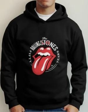 Moletom Silkscreen Estiloso Flanelado com Bolso e Capuz Rolling Stones Preto