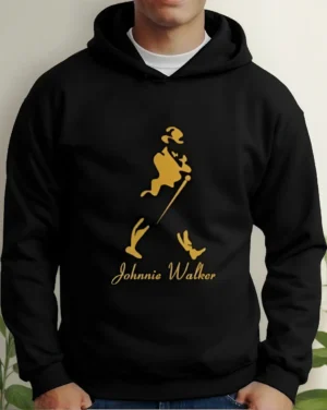 Moletom Silkscreen Estiloso Flanelado com Bolso e Capuz Whisky Johnnie Walker Preto