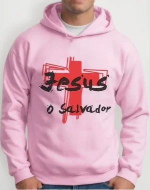 Moletom Silkscreen Estiloso Flanelado com Bolso e Capuz Jesus O Salvador