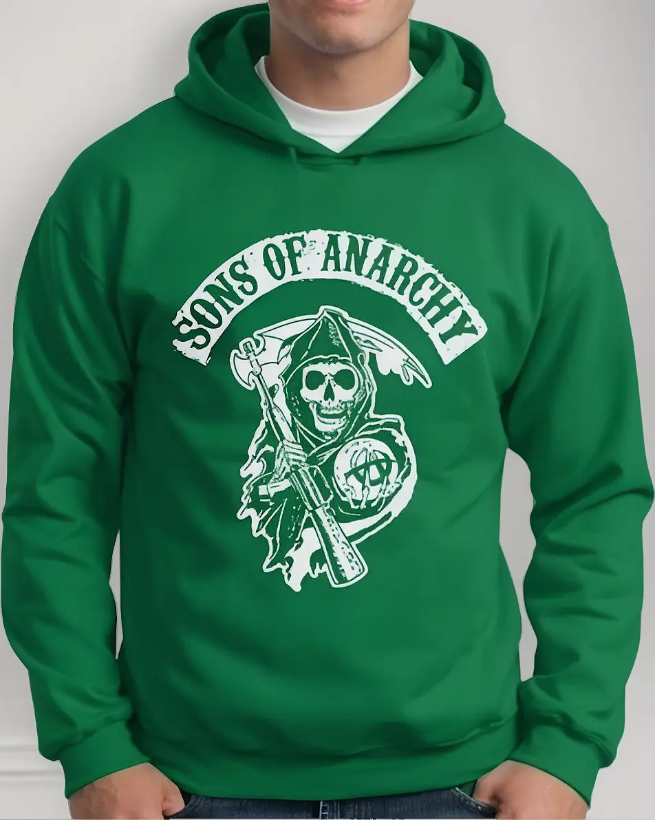 Moletom Silkscreen Estiloso Flanelado com Bolso e Capuz Sons Of Anarchy