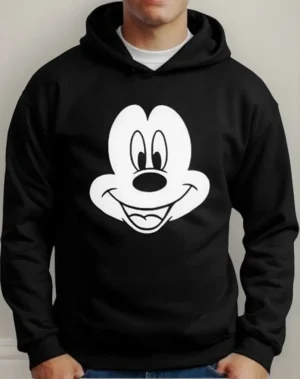 Moletom Silkscreen Estiloso Flanelado com Bolso e Capuz Mickey Mouse Preto
