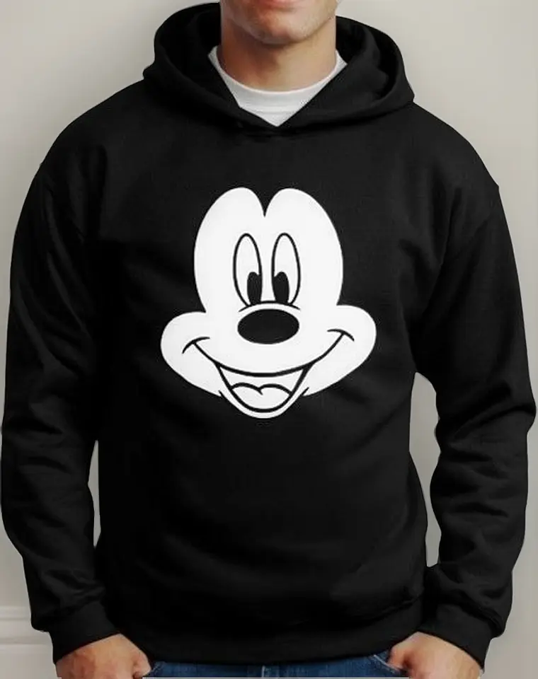 Moletom Silkscreen Estiloso Flanelado com Bolso e Capuz Mickey Mouse Preto