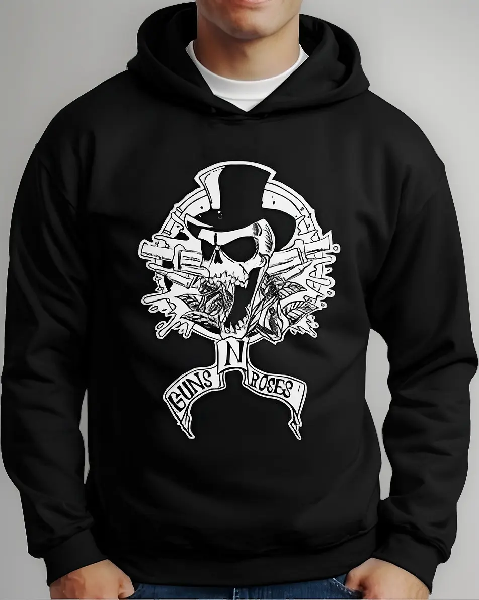 Moletom Silkscreen Estiloso Flanelado com Bolso e Capuz Guns N Roses Preto