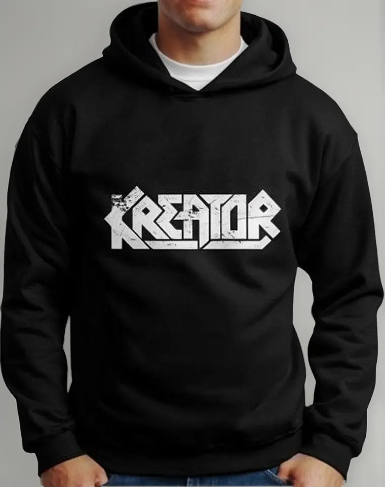Moletom Silkscreen Estiloso Flanelado com Bolso e Capuz Kreator Preto