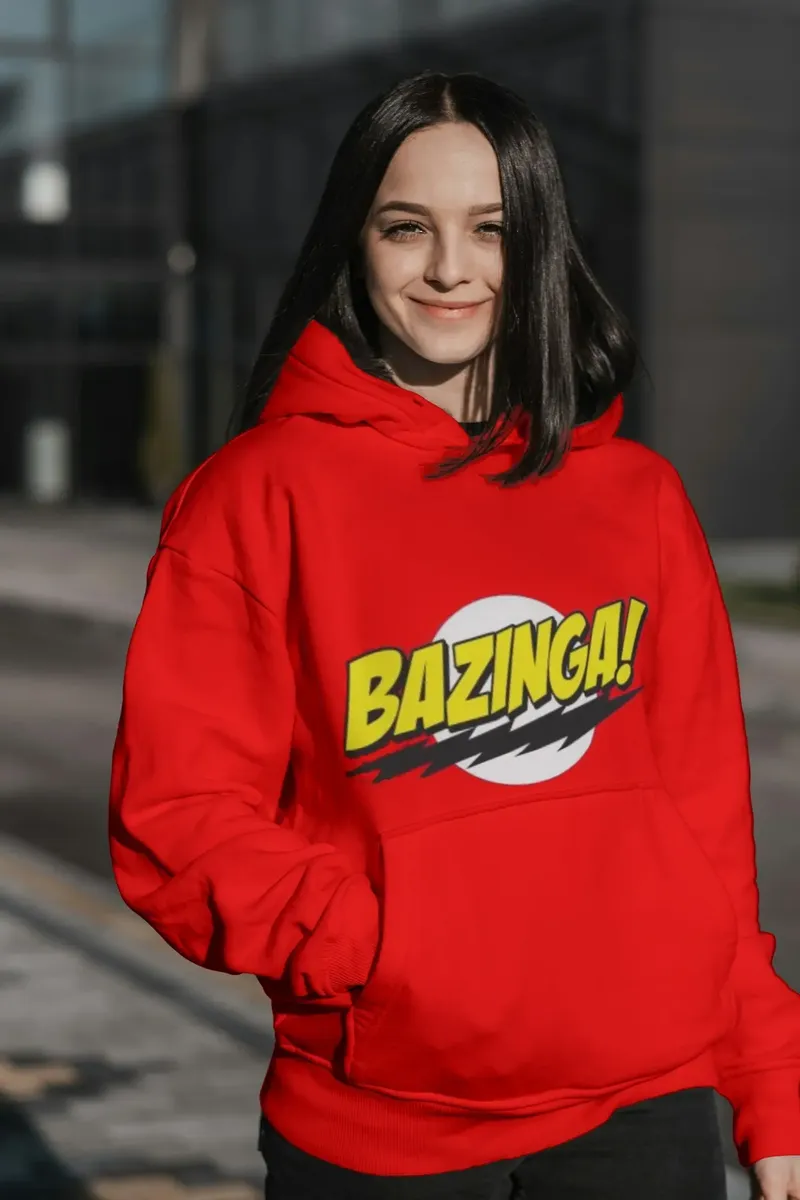 Moletom Silkscreen Estiloso Flanelado com Bolso e Capuz Bazinga Vermelho - Imagem 3