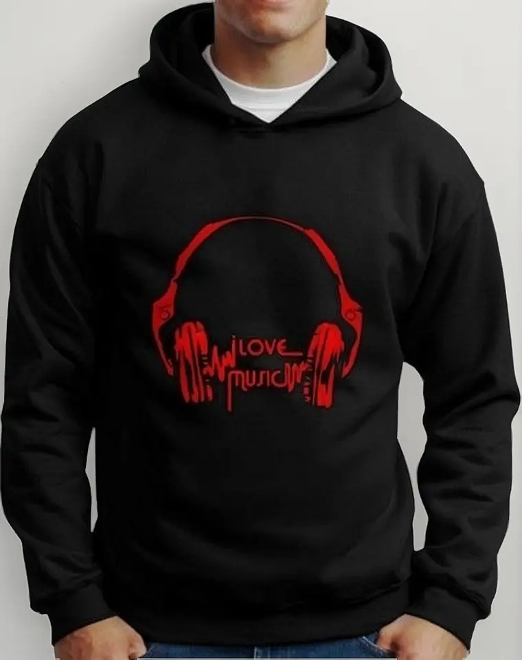 Moletom Silkscreen Estiloso Flanelado com Bolso e Capuz Fones Love Music Preto