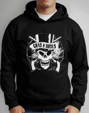 Moletom Silkscreen Estiloso Flanelado com Bolso e Capuz Guns N Roses Preto