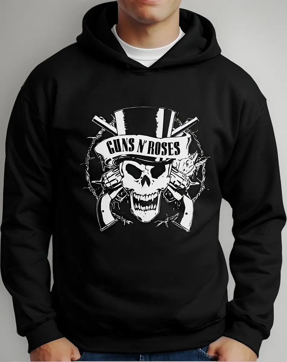 Moletom Silkscreen Estiloso Flanelado com Bolso e Capuz Guns N Roses Preto