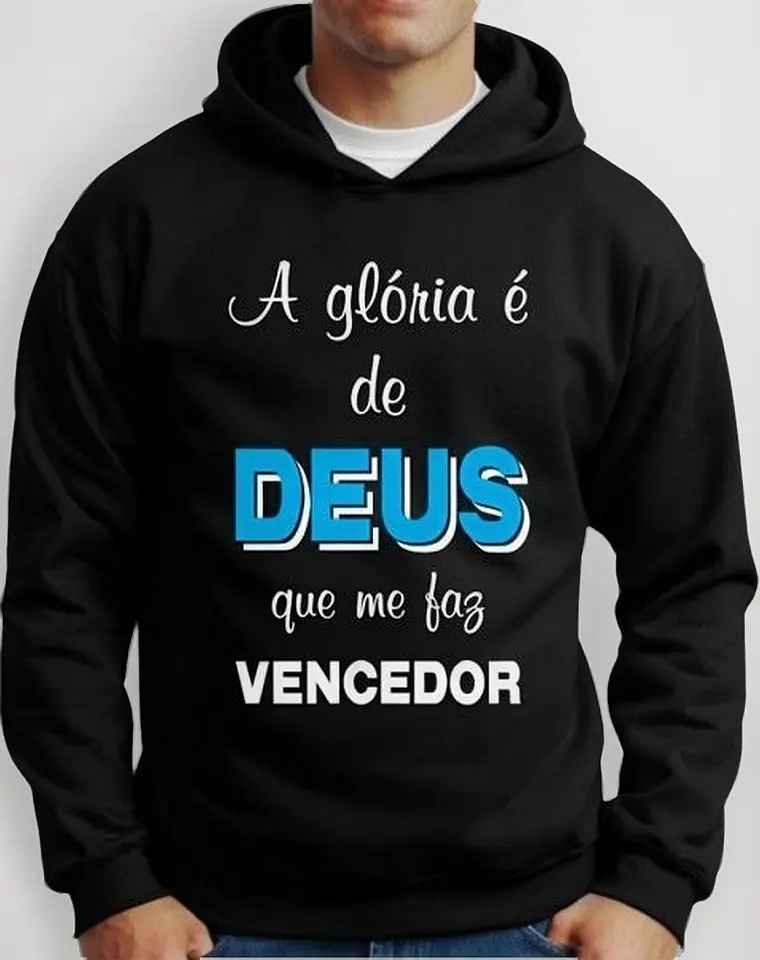 Moletom Silkscreen Estiloso Flanelado com Bolso e Capuz Gloria de Deus Preto