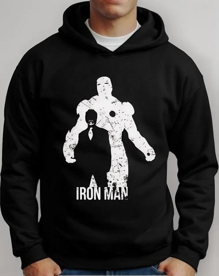 Moletom Silkscreen Estiloso Flanelado com Bolso e Capuz Homem de Ferro - Imagem 7
