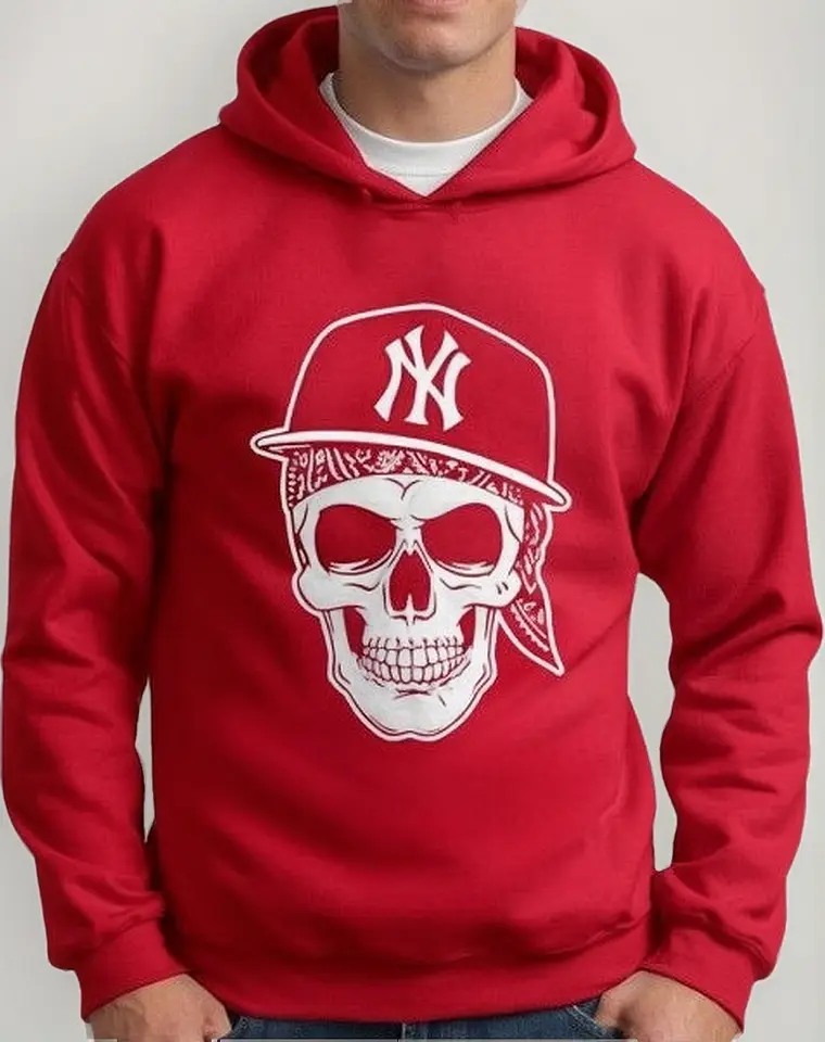 Moletom Silkscreen Estiloso Flanelado com Bolso e Capuz Caveira Rapper - Imagem 2