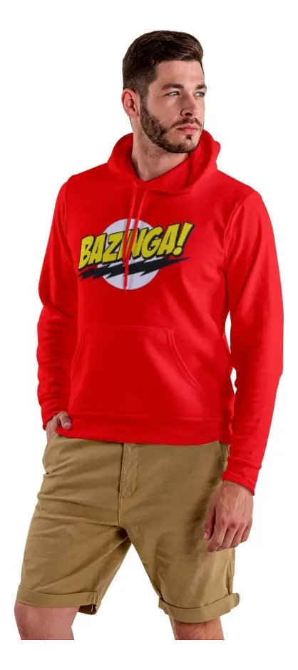 Moletom Silkscreen Estiloso Flanelado com Bolso e Capuz Bazinga Vermelho - Imagem 2