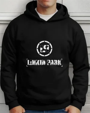 Moletom Silkscreen Estiloso Flanelado com Bolso e Capuz Linkin Park Preto