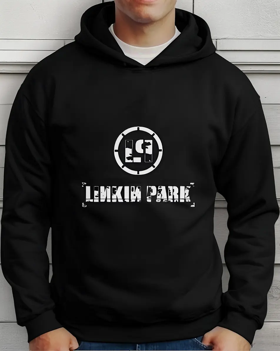 Moletom Silkscreen Estiloso Flanelado com Bolso e Capuz Linkin Park Preto