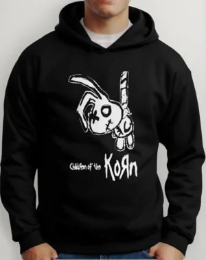 Moletom Silkscreen Estiloso Flanelado com Bolso e Capuz Korn Preto