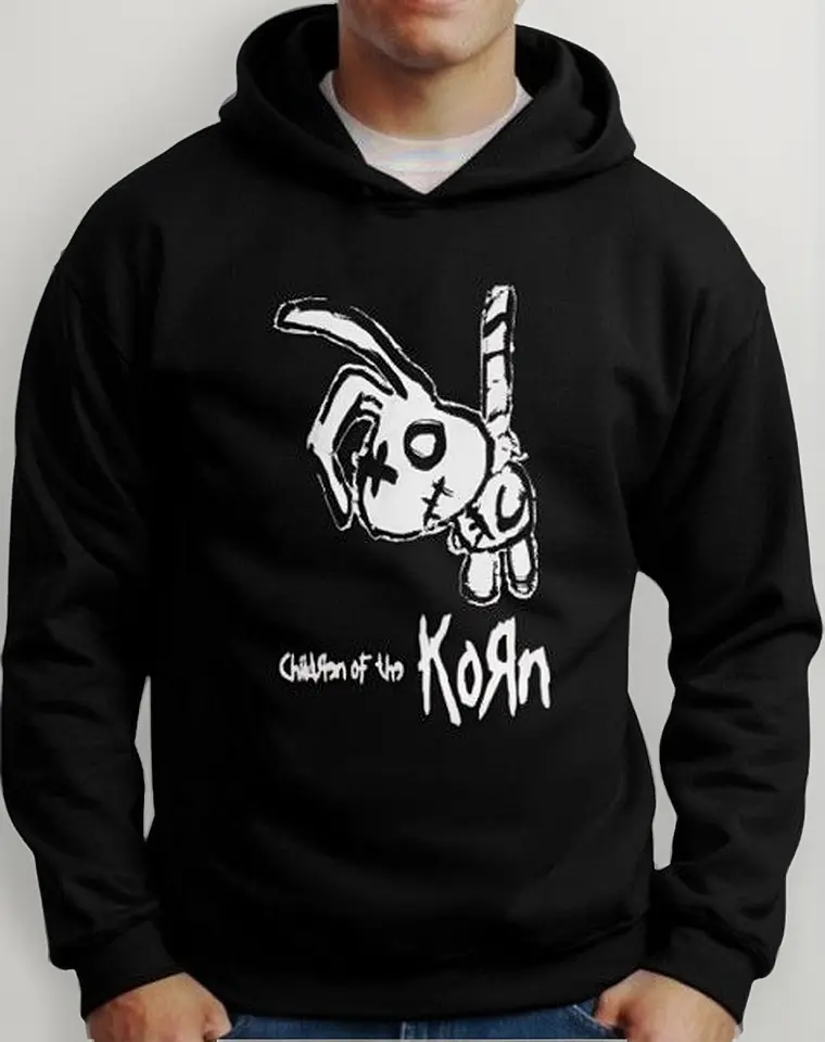 Moletom Silkscreen Estiloso Flanelado com Bolso e Capuz Korn Preto
