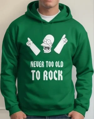 Moletom Silkscreen Estiloso Flanelado com Bolso e Capuz Homer Never To Old Rock