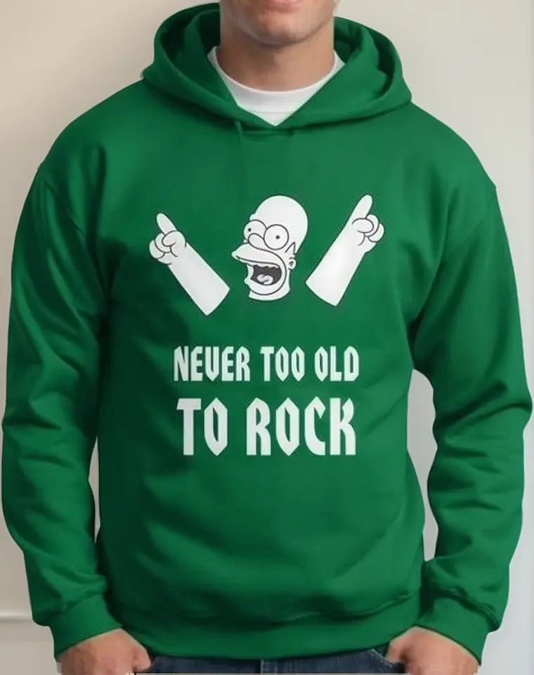 Moletom Silkscreen Estiloso Flanelado com Bolso e Capuz Homer Never To Old Rock