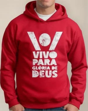 Moletom Silkscreen Estiloso Flanelado com Bolso e Capuz Vivo para a Gloria de Deus