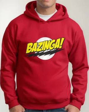 Moletom Silkscreen Estiloso Flanelado com Bolso e Capuz Bazinga Vermelho