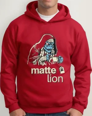 Moletom Silkscreen Estiloso Flanelado com Bolso e Capuz Mumm-Ha Matte Lion Vermelho