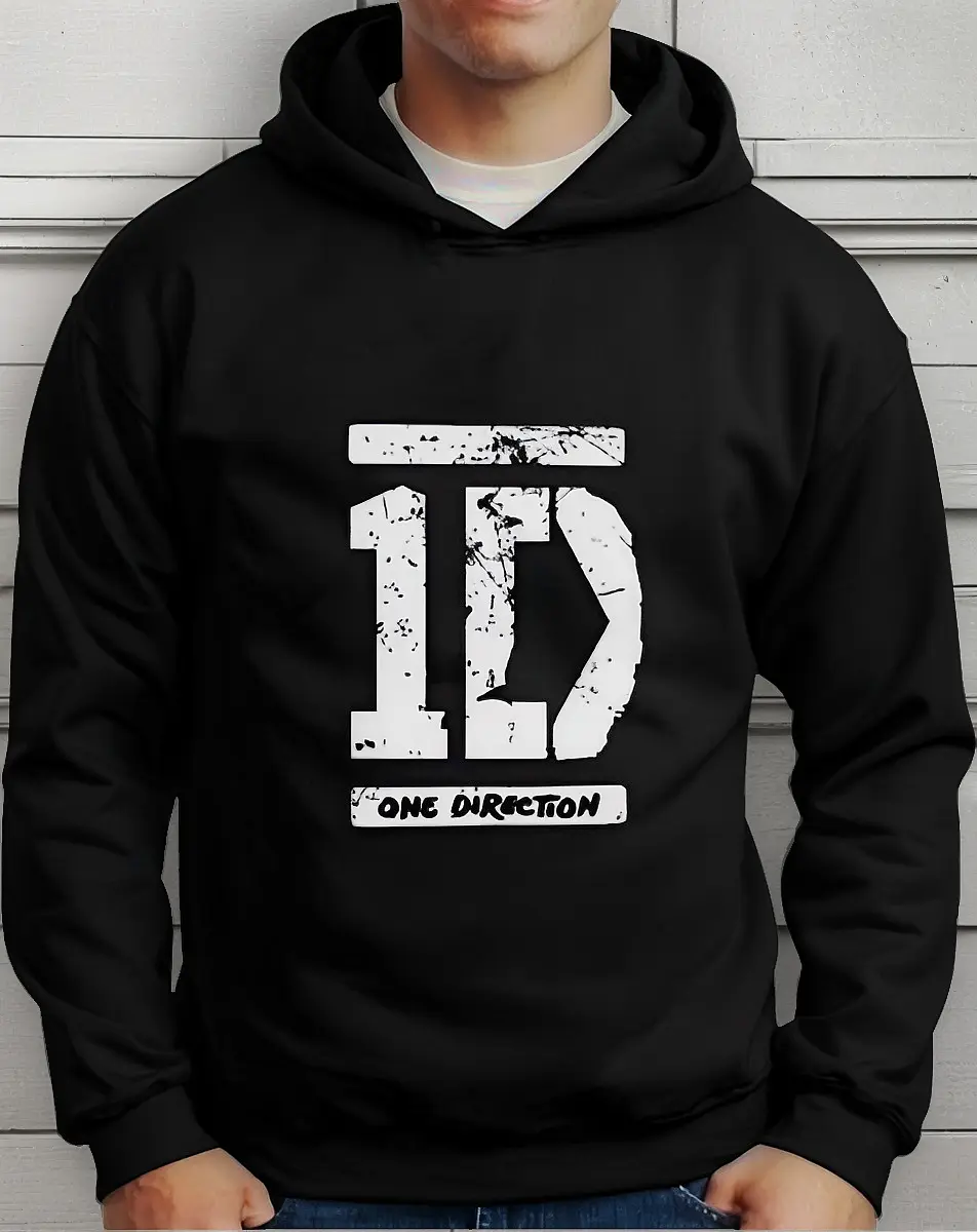 Moletom Silkscreen Estiloso Flanelado com Bolso e Capuz One Direction Preto