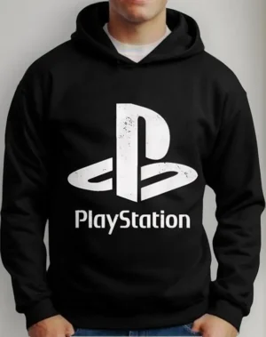 Moletom Silkscreen Estiloso Flanelado com Bolso e Capuz Playstation