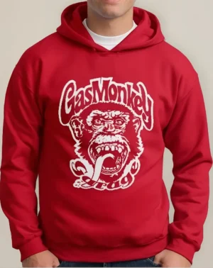 Moletom Silkscreen Estiloso Flanelado com Bolso e Capuz Gas Monkey