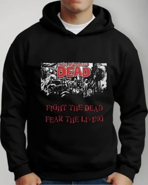 Moletom Silkscreen Estiloso Flanelado com Bolso e Capuz Fear The Walking Dead Preto