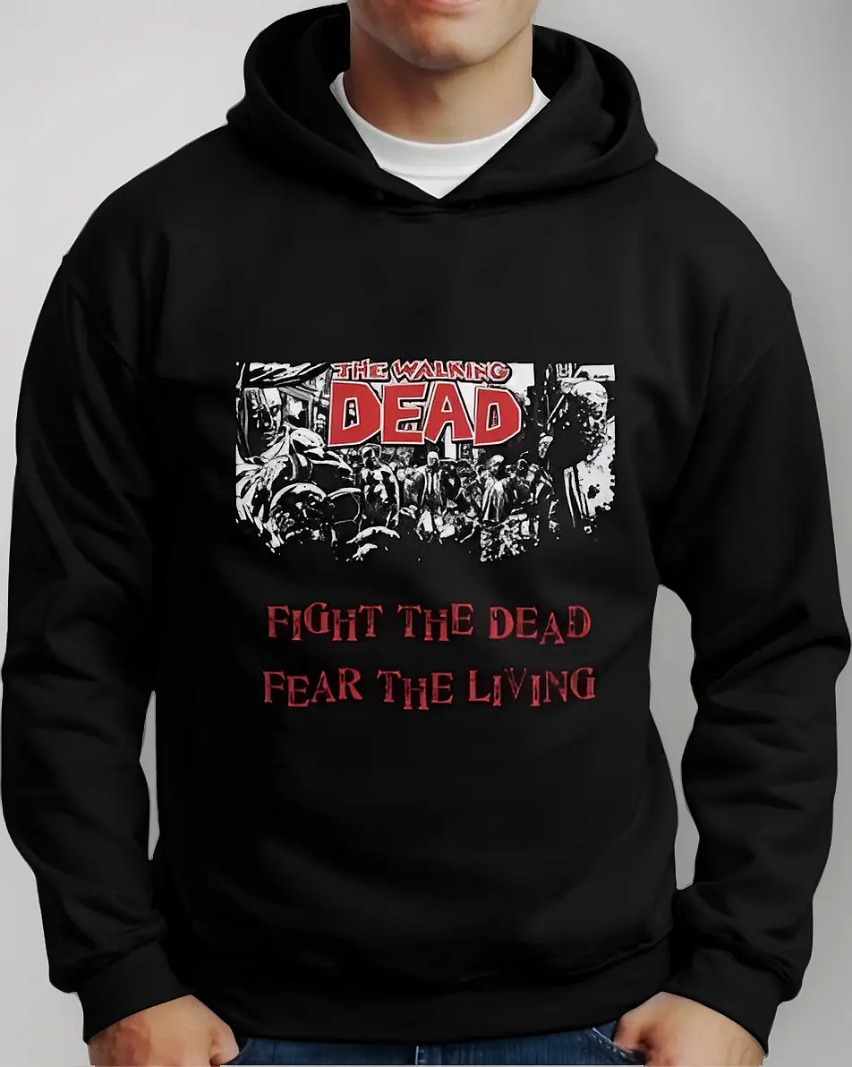 Moletom Silkscreen Estiloso Flanelado com Bolso e Capuz Fear The Walking Dead Preto