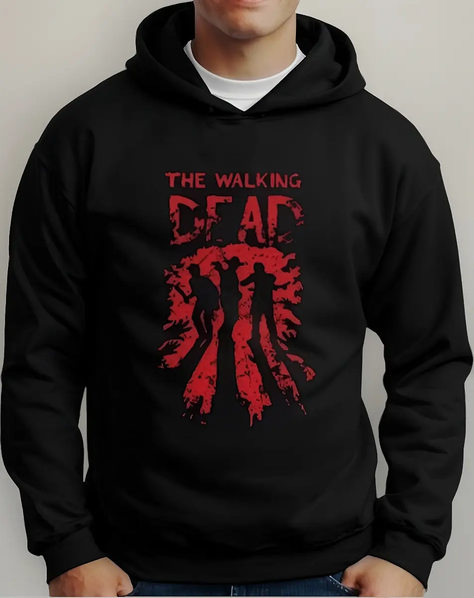 Moletom Silkscreen Estiloso Flanelado com Bolso e Capuz The Walking Dead Preto