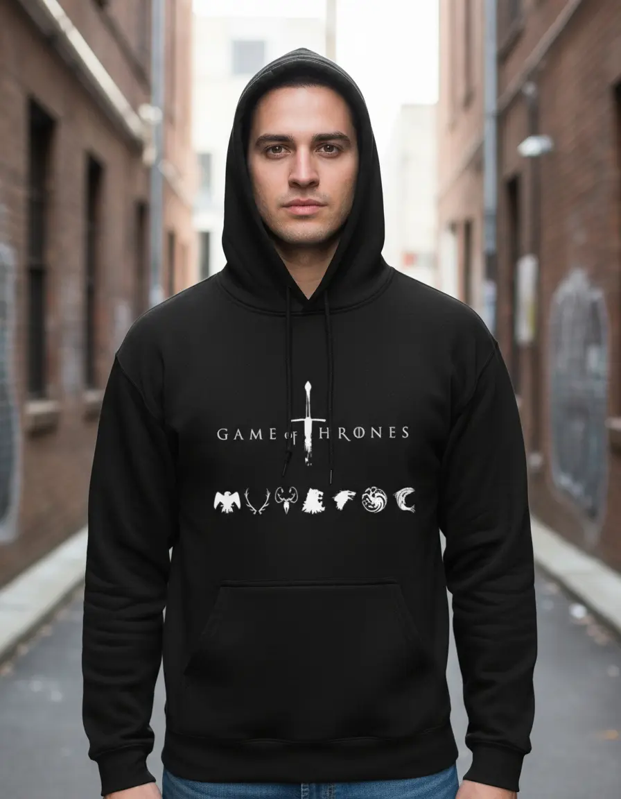 Moletom Silkscreen Estiloso Flanelado com Bolso e Capuz Game Of Trones Preto - Imagem 2