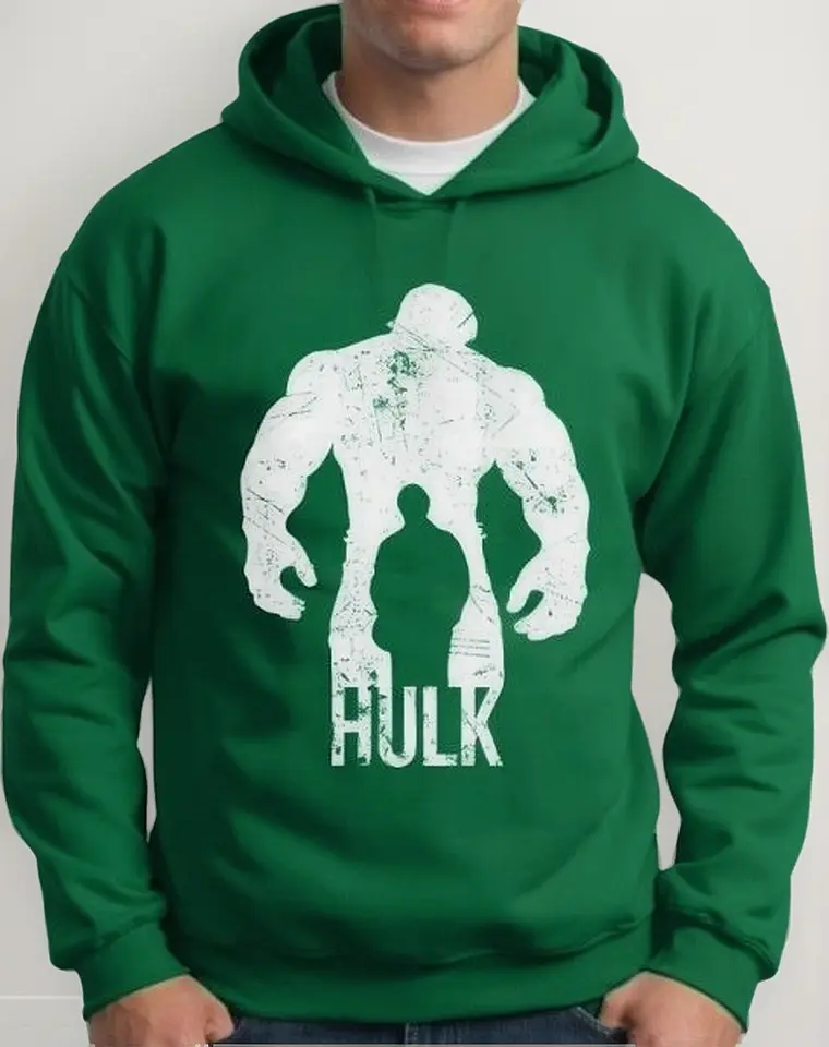 Moletom Silkscreen Estiloso Flanelado com Bolso e Capuz Hulk