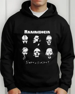 Moletom Silkscreen Estiloso Flanelado com Bolso e Capuz Rammstein Preto